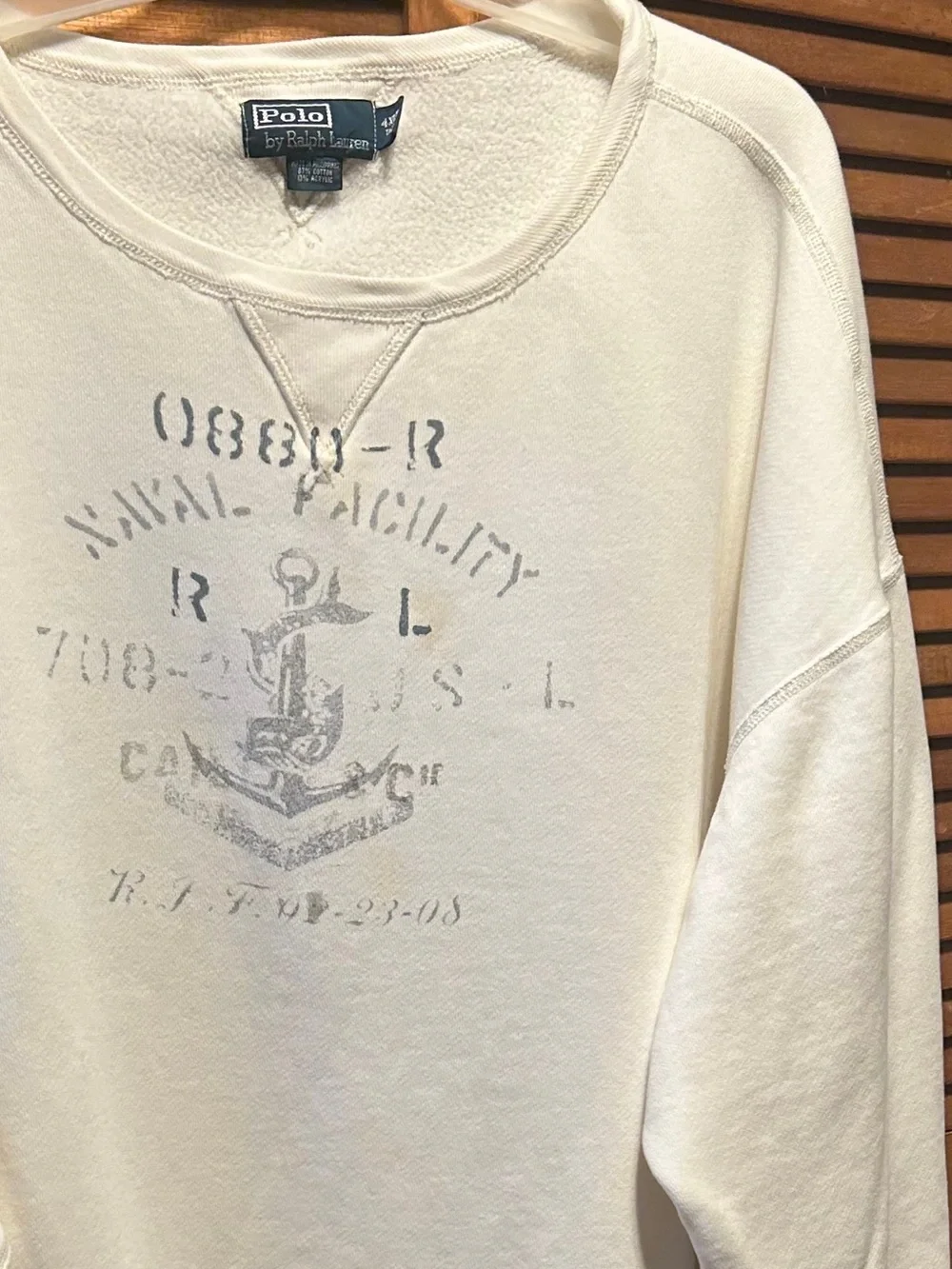 Polo Ralph Lauren Cream Crewneck Sweatshirt with Faded Anchor Graphic